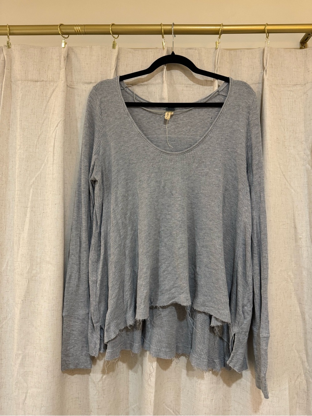 Free People light Gray blue Waffle Long Sleeve Scoop Top